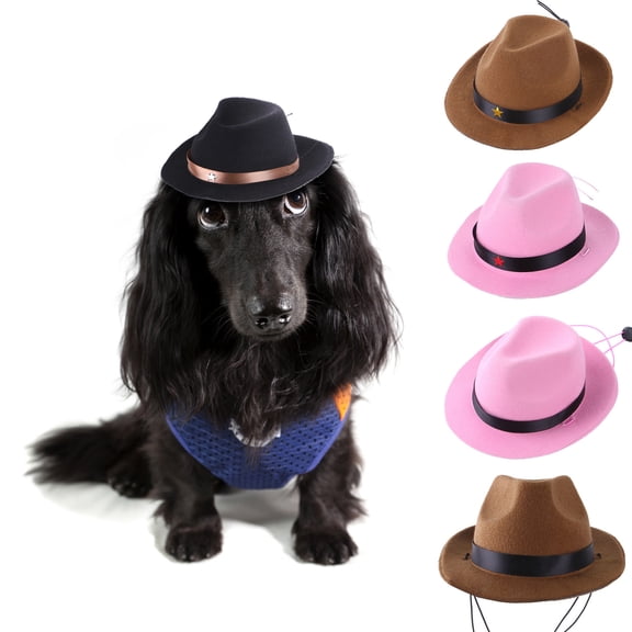 Western Pet Hat, Mini Felt Cowboy Hat with Chin Strap for Puppies & Kittens, Fun Dress-Up for Themed Photoshoots & Birthday Parties One SizePink