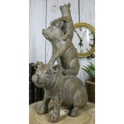 Western Piggyback Ride Rustic Farmhouse 3 Stacked Pigs Piglets Family Figurine