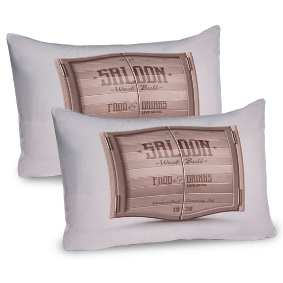Western Pillow Sham Set of 2, Antique Saloon Door Pattern Old American Entrance Digital Art Illustration, Quality Microfiber Bedding Item for All Seasons, 26" x 20", Warm Taupe Brown, by Ambesonne