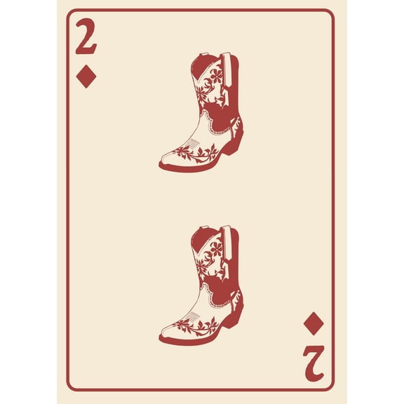 Western Playing Card Posters – Vintage Cowgirl & Cowboy Art Prints, Unframed 8x10, Old Paper Look with Crimson Red – Wall Decor for Game Rooms, Bars & Saloons (8x10-2 Boots)