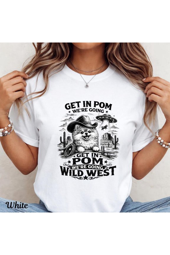 Western Pomeranian Cowboy T-Shirt, Wild West Desert Dog Graphic Tee for Pet Lovers, Unisex Cotton T-Shirt, Size S-5XL