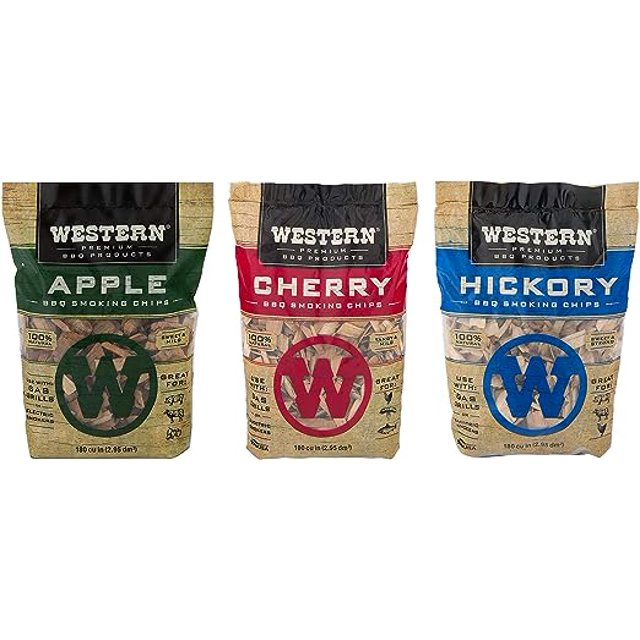 Western Popular BBQ Smoking Wood Chip Variety Pack Bundle (3) Popular Flavors Apple