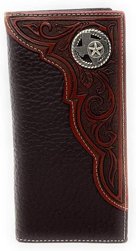 Western Premium Genuine Leather Tooled Men's Long Bifold Wallet