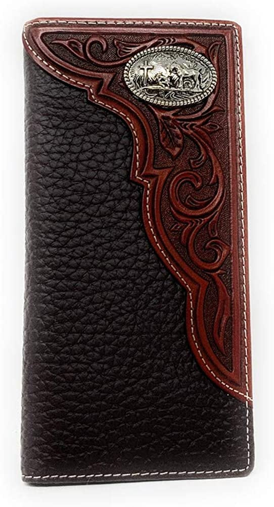 Western Premium Genuine Leather Tooled Men's Long Bifold Wallet Western Premium Genuine Leather Tooled Men's Long Bifold Wallet