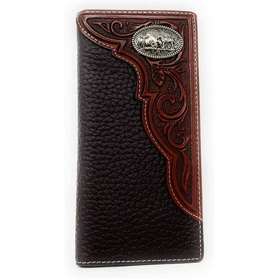 Western Premium Genuine Leather Tooled Men's Long Bifold Wallet premium cowboy wallets in 2 colors