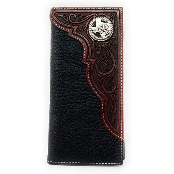 Western Premium Genuine Leather Tooled Men's Long Bifold Wallet premium cowboy wallets in 2 colors