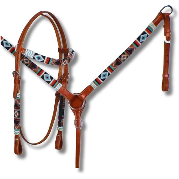Western Premium Leather Equestrian Headstall, Breast Collar, Reins & Wither Straps - Hand-Carved Tooled Beaded Design (FULL)