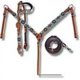 thumbnail image 1 of Western Premium Leather Equestrian Headstall, Breast Collar, Reins & Wither Straps - Hand-Carved Tooled Beaded Design (FULL), 1 of 1