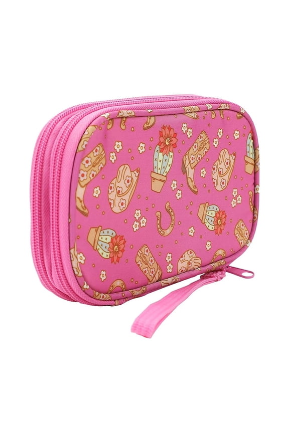 Western Print Pink Zip-Around Tech Organizer
