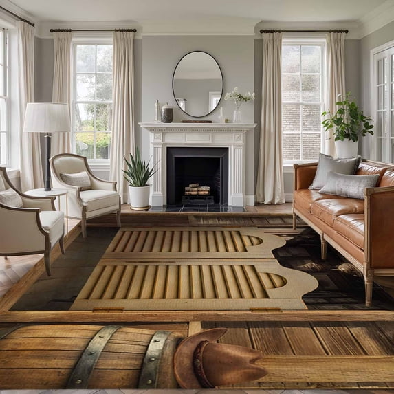 Western Pubs Area Rugs 6'x9', Washable Small Throw Rugs for Kitchen Dining room, Vintage Cowboy Countryside Retro Indoor Outdoor Rug Non-Slip Low Pile Carpet Runner Reversible Floor Mats