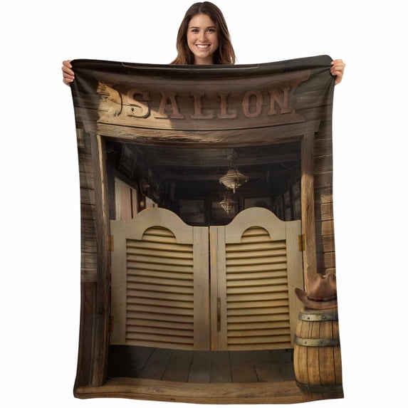 Western Pubs Blanket Soft Cozy Warm Throw Blanket for Couch, Plush Fuzzy Flannel Fleece Blankets for Sofa, Vintage Cowboy Countryside Retro Bed Blankets Lightweight Gifts for Women, 32"x48"