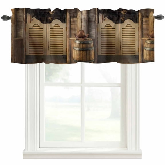 Western Pubs Farmhouse Short Window Curtain Valances, Vintage Cowboy Countryside Retro Rod Pocket Kitchen Valances for Living Room Bedroom Bathroom Cafe 60" x 18"
