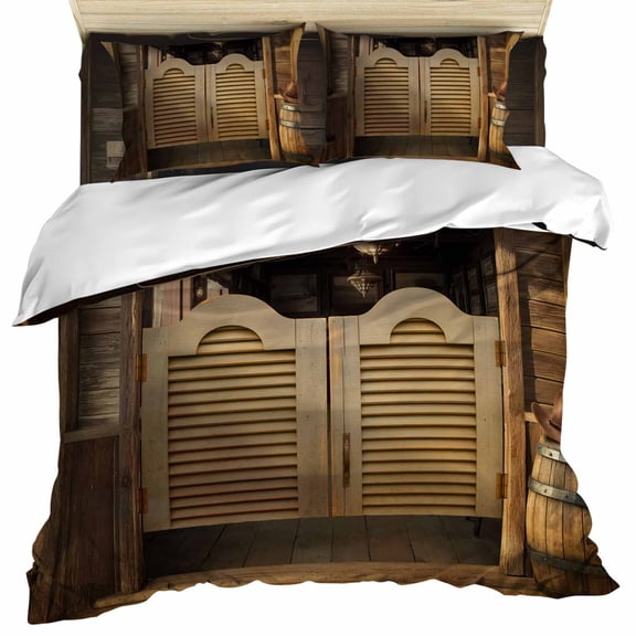 Western Pubs Set of 4 Bedding Quilt Covers, Vintage Cowboy Countryside Retro 4-Piece Bed Sheet Set with Extra Soft Bed Sheets Quilt Cover Pillowcase, Queen