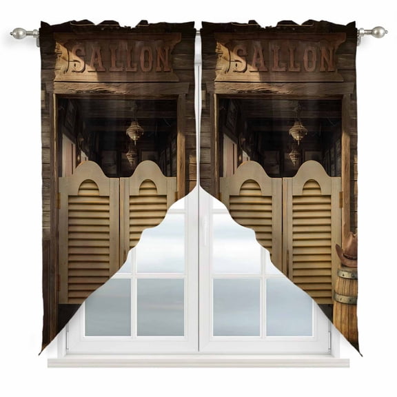 Western Pubs Swag Valances for Windows, Kitchen Curtains 36 Inch Length 2 Panels Set, Vintage Cowboy Countryside Retro Short Curtains for Small Windows Rod Pocket Cafe Curtains Drapes 28"x36"