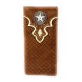 thumbnail image 1 of Western RFID Genuine Leather Basketweave Star Metal Concho Mens Long Bifold Wallet in 2 Color, 1 of 4