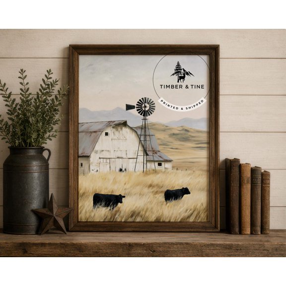 Western Ranch Barn Print Windmill Farm Neutral Country Wall Decor Rustic Home Decoration