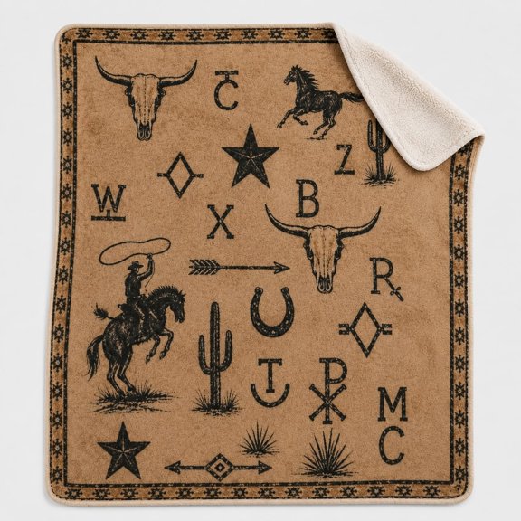 Western Ranch with Backing Rustic Longhorn Horse Cactus Fleece Throw Blanket, Soft 280 Gsm Polyester, Rustic Decor for Couch, Sofa & Bed