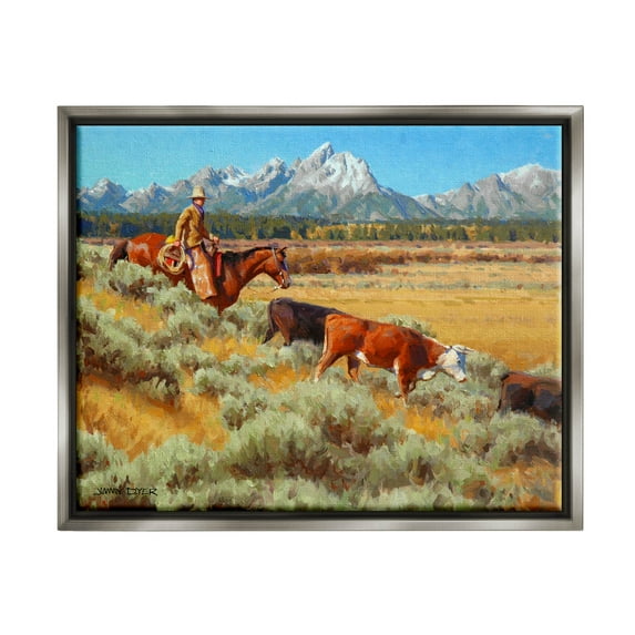 Western Ranch Horse Cattle Animals & Insects Painting Luster Gray Framed Art Print Wall Art