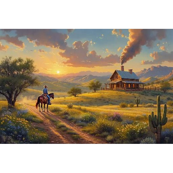 Western Ranch Horse Cowboy Country Cabin Puzzles for Adults 1000 Pieces, Jigsaw Puzzle Challenging Educational Fun Family Activities Games Toys Gifts for Home Decor