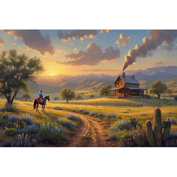 Western Ranch Horse Cowboy Country Cabin Puzzles for Adults 500 Pieces, Jigsaw Puzzle Challenging Educational Fun Family Activities Games Toys Gifts for Home Decor