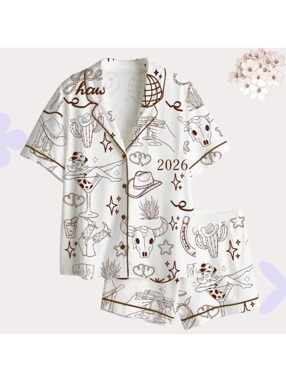 Western Retro Cowgirl Satin Pajama Set, Yee Haw Disco Sleepwear, Nashville Gift
