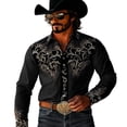 thumbnail image 1 of Western Retro Floral Print Long Sleeve Button Down Shirt for Cowboy Party and Outdoor Events Black L, 1 of 4