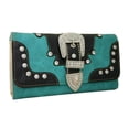 thumbnail image 1 of Western Rhinestone Bling Belt Buckle Trifold Wallet - Turquoise, 1 of 1