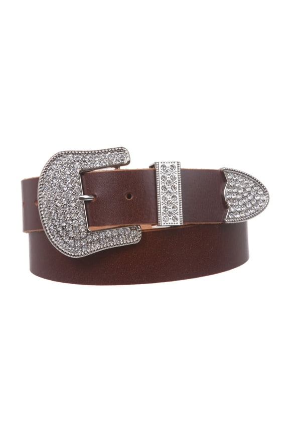 Western Rhinestone Buckle Plain Leather Belt