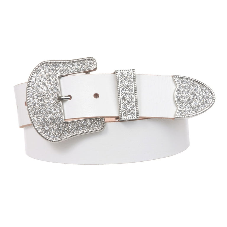 Western Rhinestone Buckle Plain Leather Belt - Walmart.com