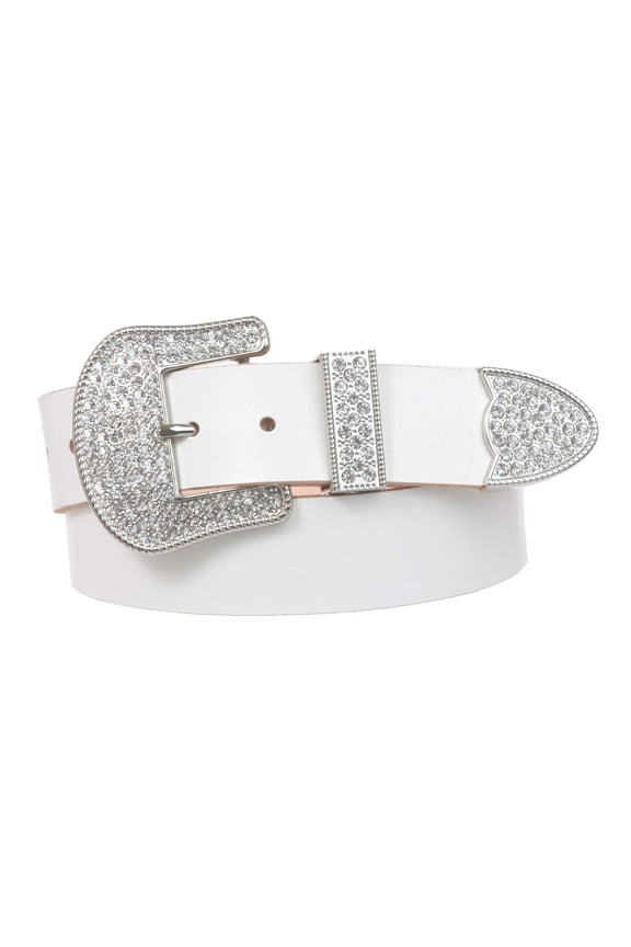 Western Rhinestone Buckle Plain Leather Belt