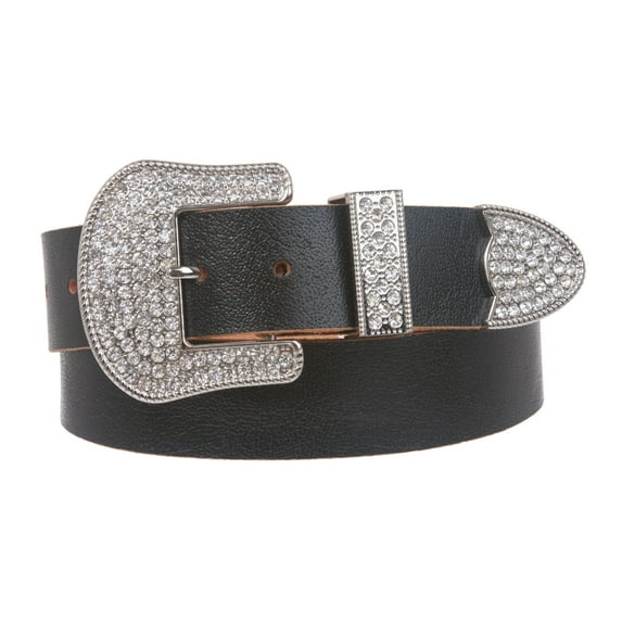 Western Rhinestone Buckle Plain Leather Belt