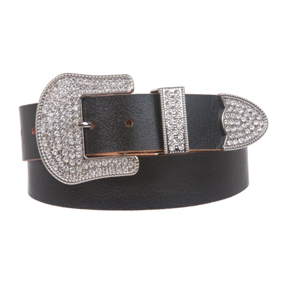 Western Rhinestone Buckle Plain Leather Belt