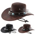 thumbnail image 1 of Western Rhinestone Cowboy Hats for Women Classic Wide Brim Fedora Hat with Belt Buckle Retro Hat Unisex Rolled up Cap, 1 of 8