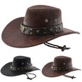thumbnail image 1 of Western Rhinestone Cowboy Hats for Women Classic Wide Brim Fedora Hat with Belt Buckle Retro Hat Unisex Rolled up Cap, 1 of 7