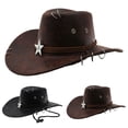 thumbnail image 1 of Western Rhinestone Cowboy Hats for Women Classic Wide Brim Fedora Hat with Belt Buckle Retro Hat Unisex Rolled up Cap, 1 of 6