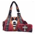 thumbnail image 1 of Western Rhinestone Cross Buclke Style Handbag Purse with Magnetic Closure and Matching Wallet In Multi Colors, 1 of 7