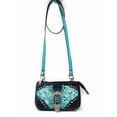 thumbnail image 1 of Western Rhinestone Flora Embroider Laser Cut Buckle Wallet Cross Body Clutch Purse, 1 of 6