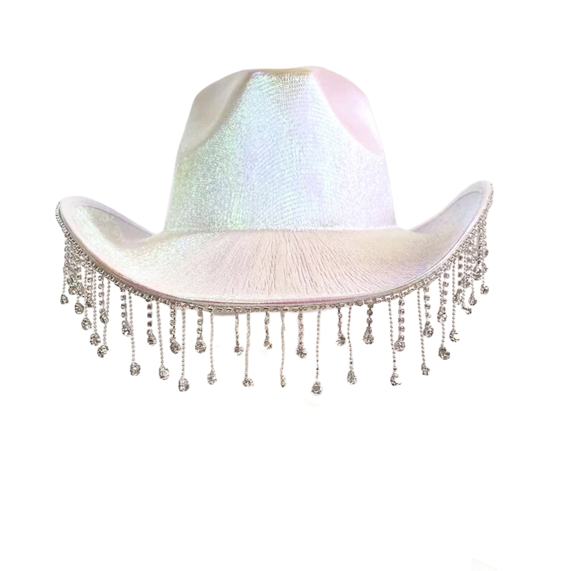 Western Rhinestone Fringe Cowboy Hat Sparkly Cowgirl Tassels Bride Hat
