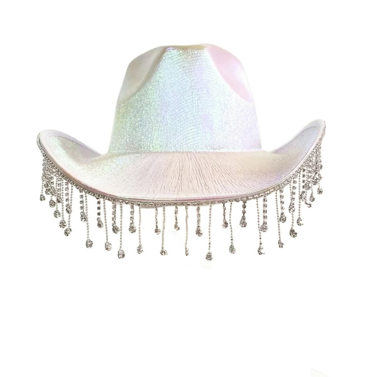 Western Rhinestone Fringe Cowboy Hat Sparkly Cowgirl Tassels Bride - Main Image