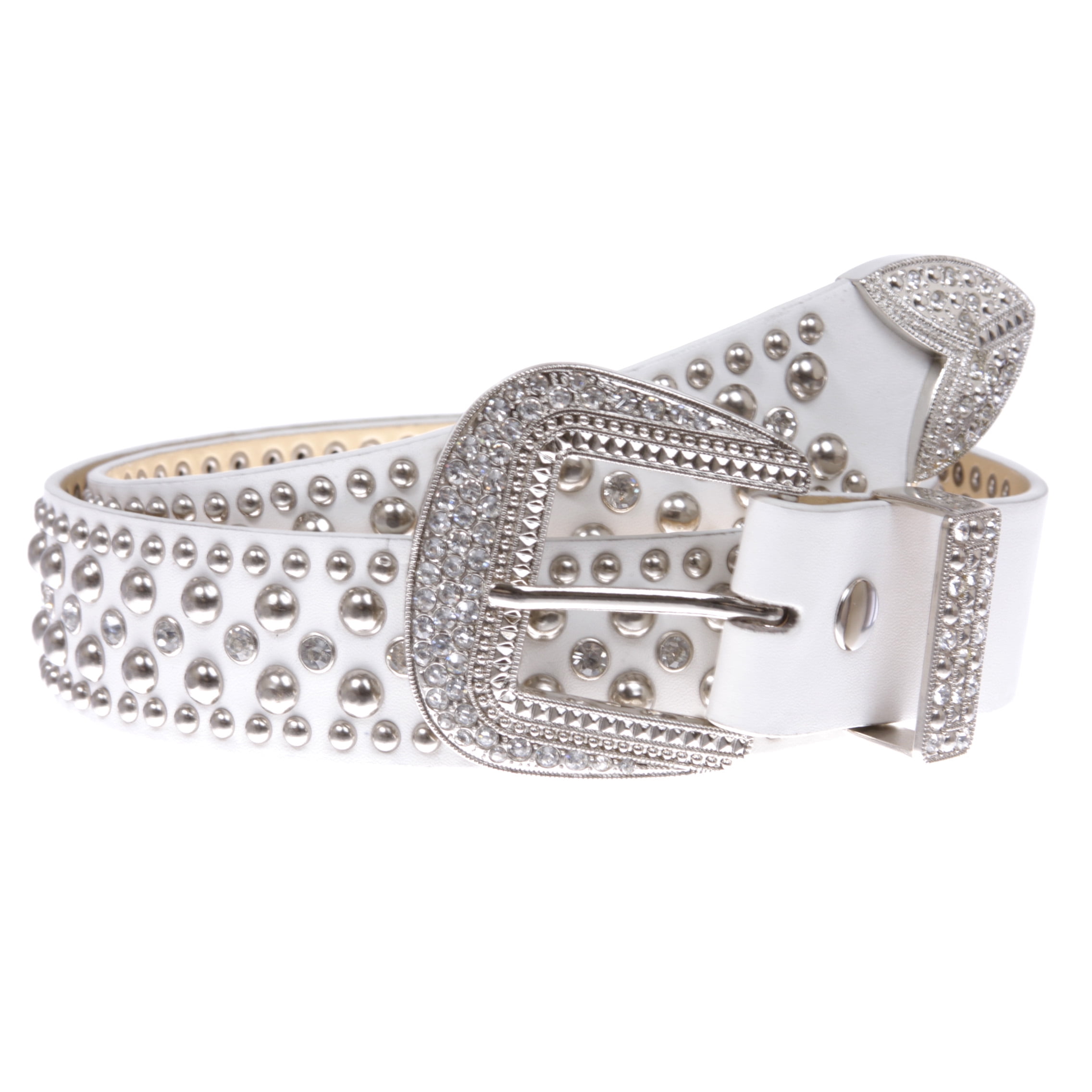 NWT White Western Rhinestone Studded Alligator Embossed White Belt Western Rhinestone Belt – White Leather Cowgirl/cowboy  main image 4
