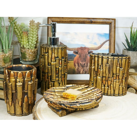 Western Rifle Bullets Soap Pump Tumbler Cup Soap Dish And Toothbrush Holder Set