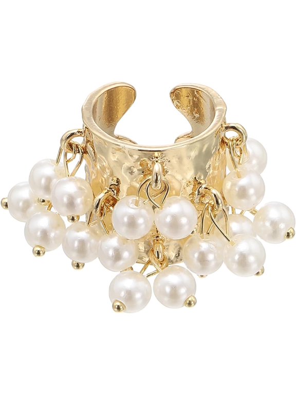 Western Ring for Women Adjustable Beaded Tassel Open Vintage Statement Stacking Jewelry White -
