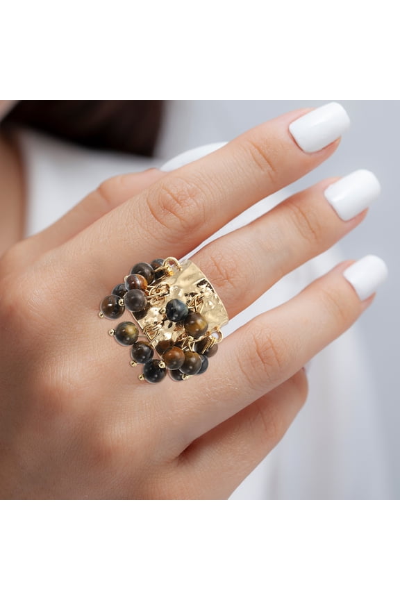 Western Ring for Women Adjustable Beaded Tassel Ring Open Vintage Statement Stacking Jewelry Brown