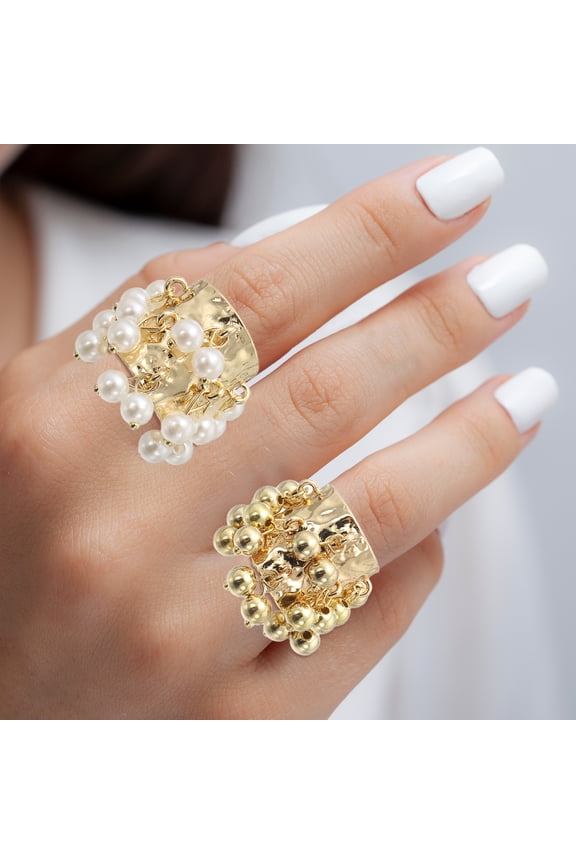 Western Ring for Women Adjustable Beaded Tassel Ring Open Vintage Statement Stacking Jewelry GoldenWhite