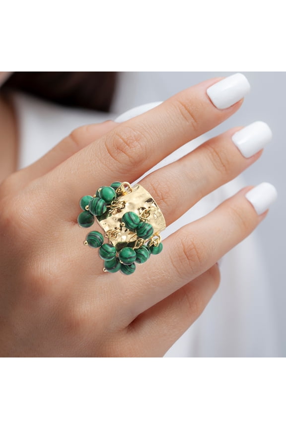 Western Ring for Women Adjustable Beaded Tassel Ring Open Vintage Statement Stacking Jewelry Green