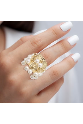 Western Ring for Women Adjustable Beaded Tassel Ring Open Vintage Statement Stacking Jewelry White