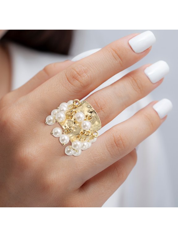 Western Ring for Women Adjustable Beaded Tassel Ring Open Vintage Statement Stacking Jewelry White