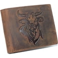 thumbnail image 1 of Western Rodeo Bull Wallet For Men - Vintage Cowhide Leather Patriotic Bifold Wallet For Cowboys - Mens Wallets Bifold RFID Blocking Card Holder Wallet Brown, 1 of 9