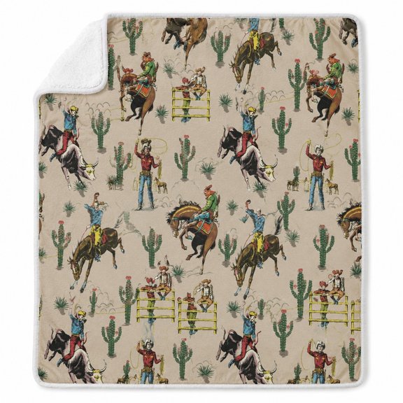 Western Rodeo Cactus Sherpa Blanket, Multicolor Fleece Throw