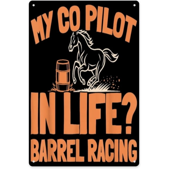Western Rodeo Horse Barrel Racing Vintage Tin Sign, Distressed Farmhouse Wall Decor for Office or Living Room, 8 x 12 Inch